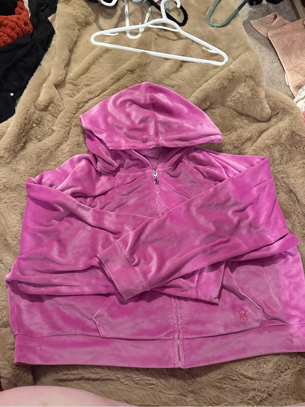 Victorias Secret Pink Velour Zip-Front Hoodie Jacket - Women